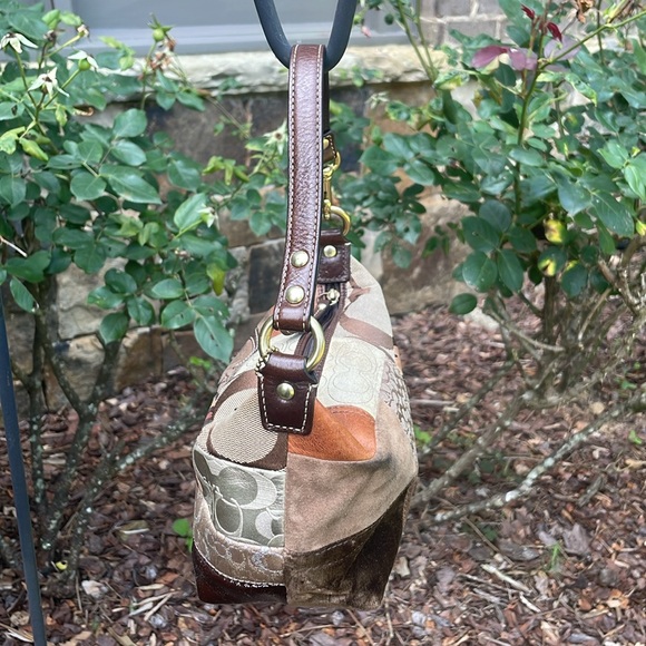 Authentic Brown Tan Animal Print Leather Suede Patchwork Coach Mini Bag Purse - Picture 4 of 12